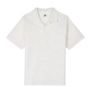 SNS Button-Down Linen Shirt in Ecru With Back Embroidery